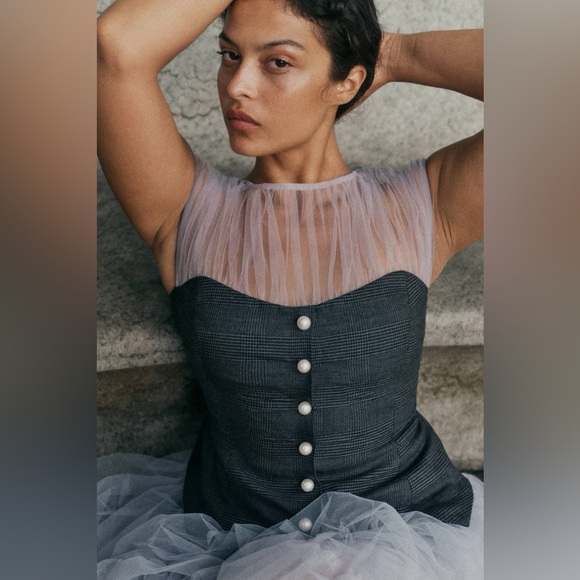 By Anthropologie Sheer Tulle Corset Twofer Midi Dress - Picture 2 of 9